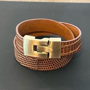 Leighelena Cognac Lizard Double Jigsaw Cuff Bracelet